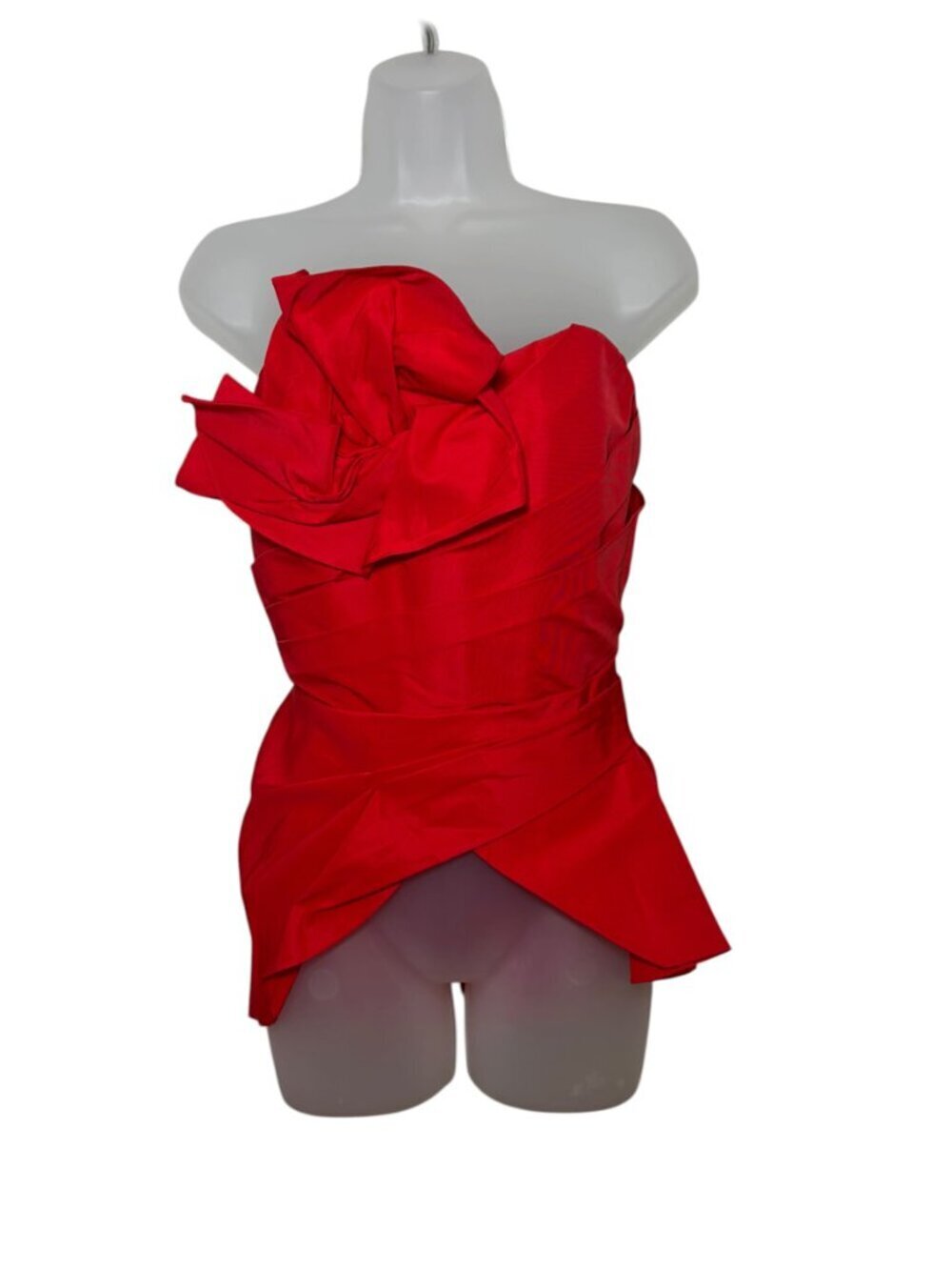 Marchesa Red Strapless Draped Peplum Corset Top Sample